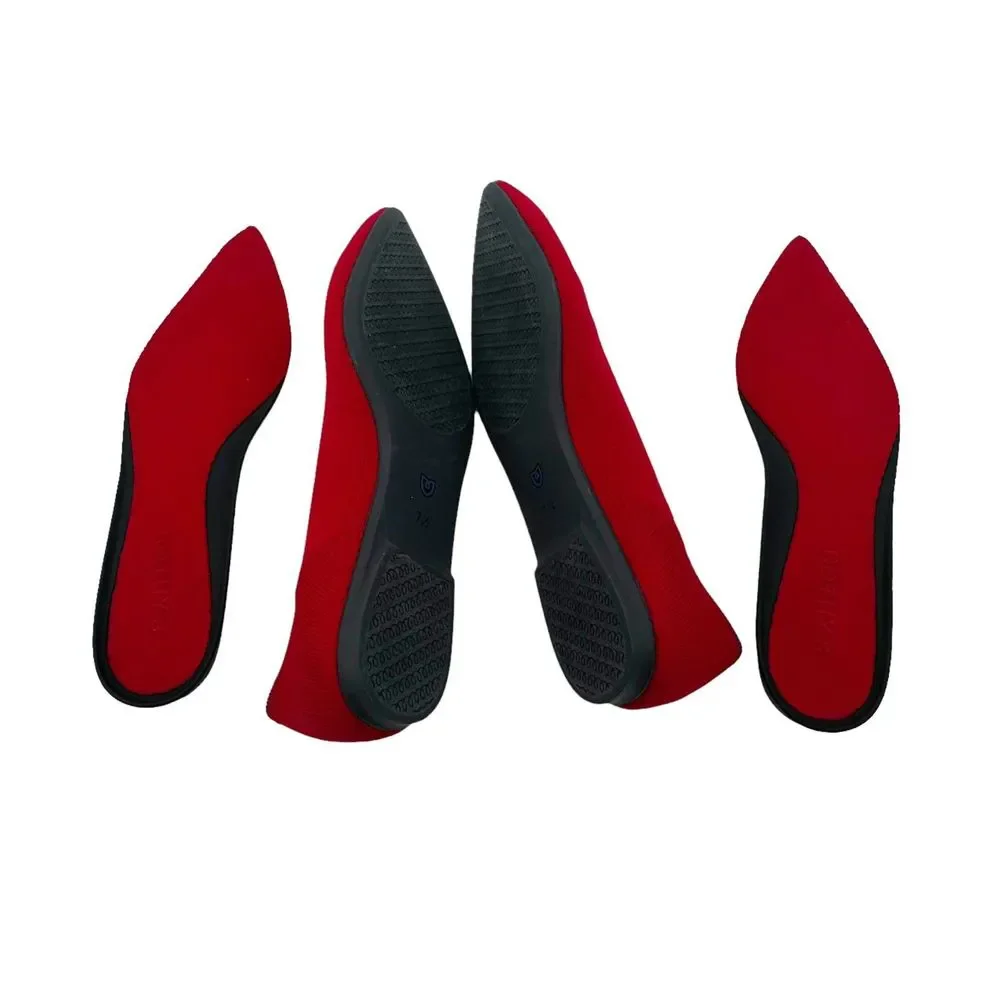ROTHY'S Women's Comfortable Pointed-Toe Knit Upper Flats in Red Size 7.5 NWOB